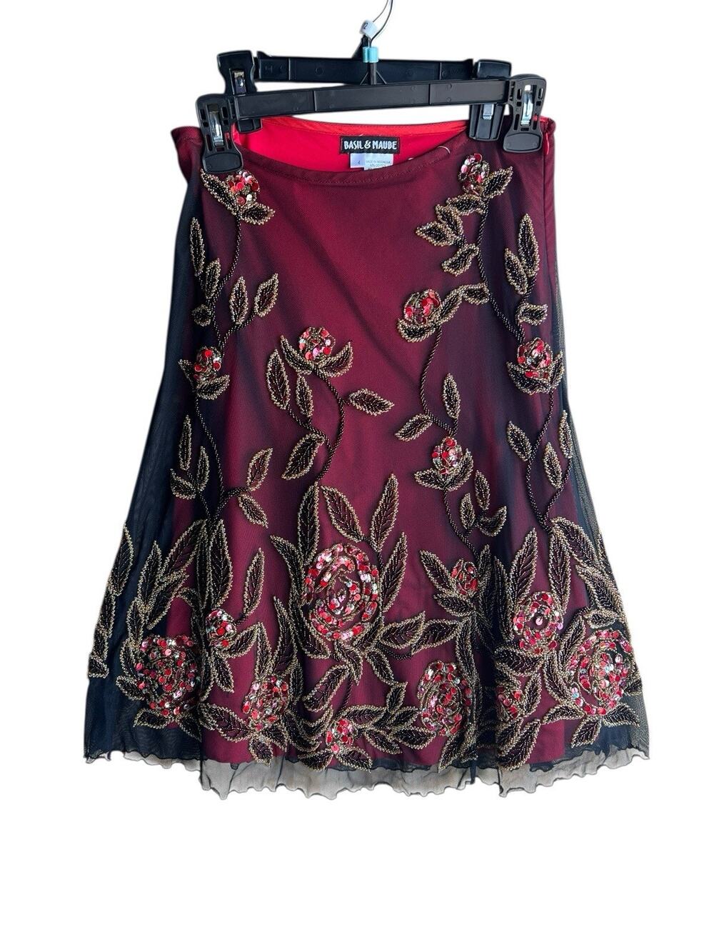 Basil & Maude Mesh Beaded Skirt Women's Size 4 Whimsigoth Dark Romantic Y2K- NEW